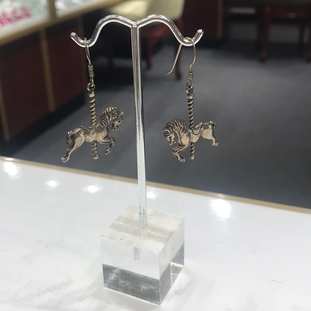 Silver carousel horse earrings